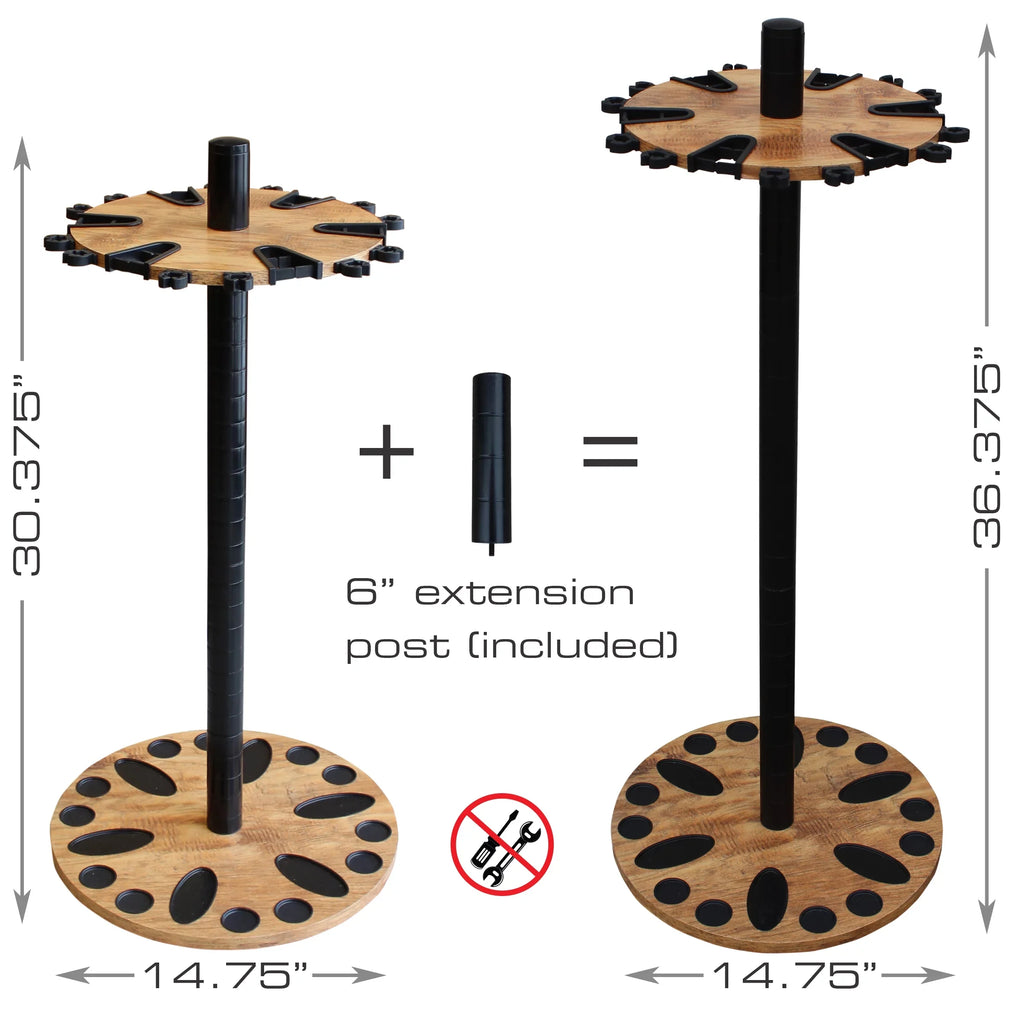 Rush Creek Creations 24 Round Fishing Rod/Pole Storage Floor Rack American Cherry Finish - Features Free 6" Extension Post - No Tool Assembly