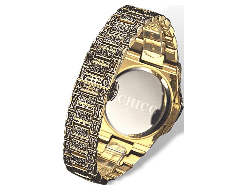 Vintage Gold Watch for Men  Analogue Quartz Wrist Watches with Calendar Stainless Steel Strap