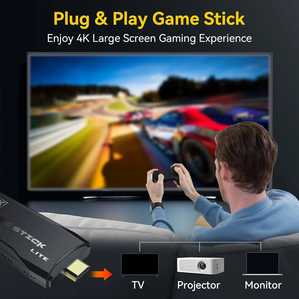 Retro Game Console Stick, 64G Nostalgia Game Stick with 25000+ Video Games, 12 Emulator Console Plug and Play for , Retro Play Compatible with //, 4K  Output, 2.4GHz Wireless Controllers