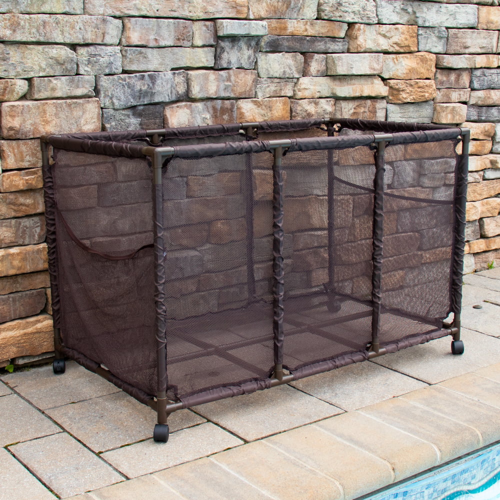 Essentially Yours Pool Noodles Holder, Toys, Balls, Floats and Equipment Mesh Rolling Storage Organizer Bin, Kids Height, Large, (43"  x 25"  x 28" ), Brown Style 563009
