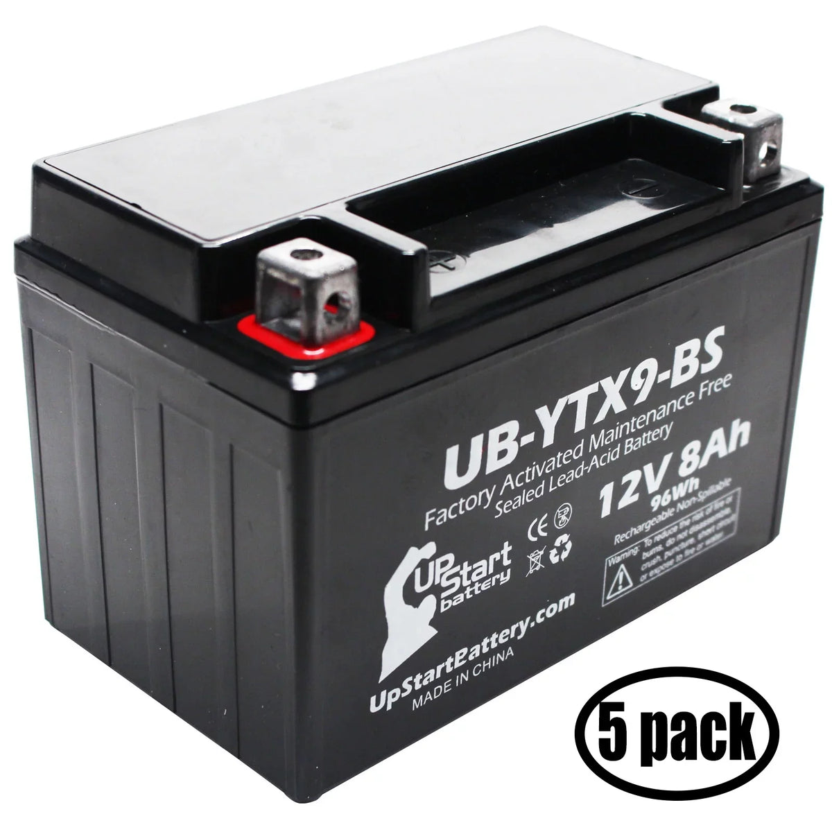 5-Pack UpStart Battery Replacement for 1999 Suzuki - 600CC Factory Activated, Maintenance Free, Motorcycle Battery - 12V, 8Ah, --