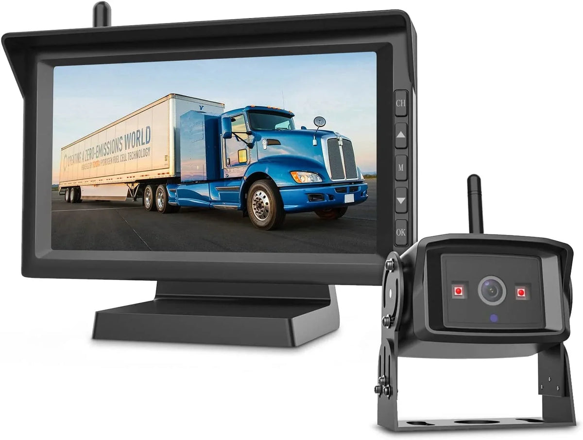 Wireless  Backup Cameras Waterproof Rear View Camera with 7" Monitor Kit,  Night Vision High-Speed Observation with Parking Lines Reversing for / Trailers/ Camper/Semi-Trailer/Tractor
