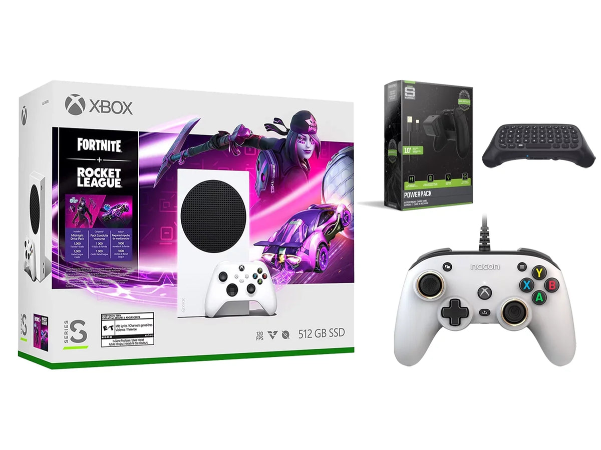 Microsoft Xbox Series  Console Fortnite Rocket League with White  Compact Controller, Charge Cable/Battery and Wireless Controller Keypad