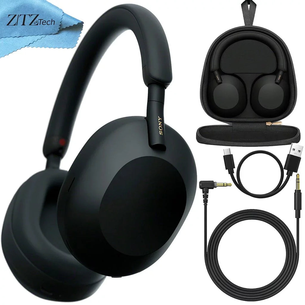 Sony -1000XM5 Wireless Industry Leading Noise Cancelling Headphones ( Black ), Crystal Clear Hands-Free Calling, Hi-Res Audio, and Alexa Voice Control + ZeeTech Microfiber Cleaning Cloth