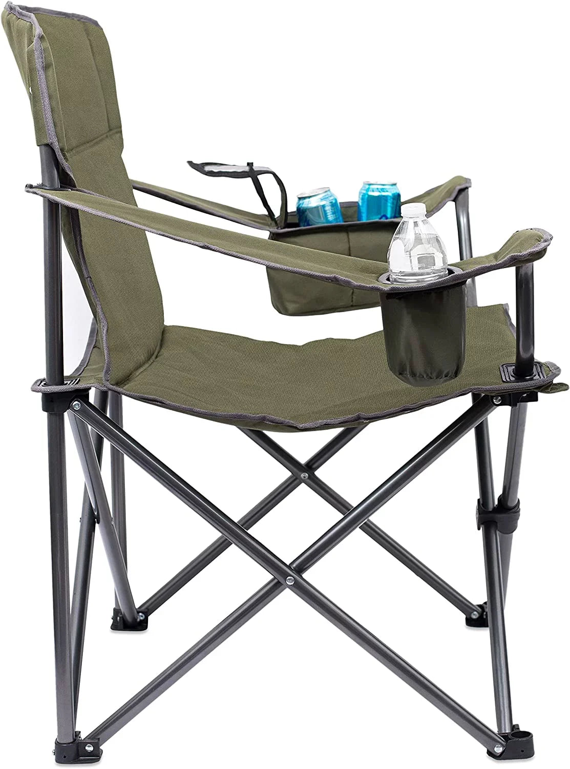 Internet's Best  Padded Camping Folding Chair - Cooler Bag - Outdoor - Green - Sports - Insulated Cup Holder - Heavy Duty - Carrying Case - Beach - Extra Wide - Quad