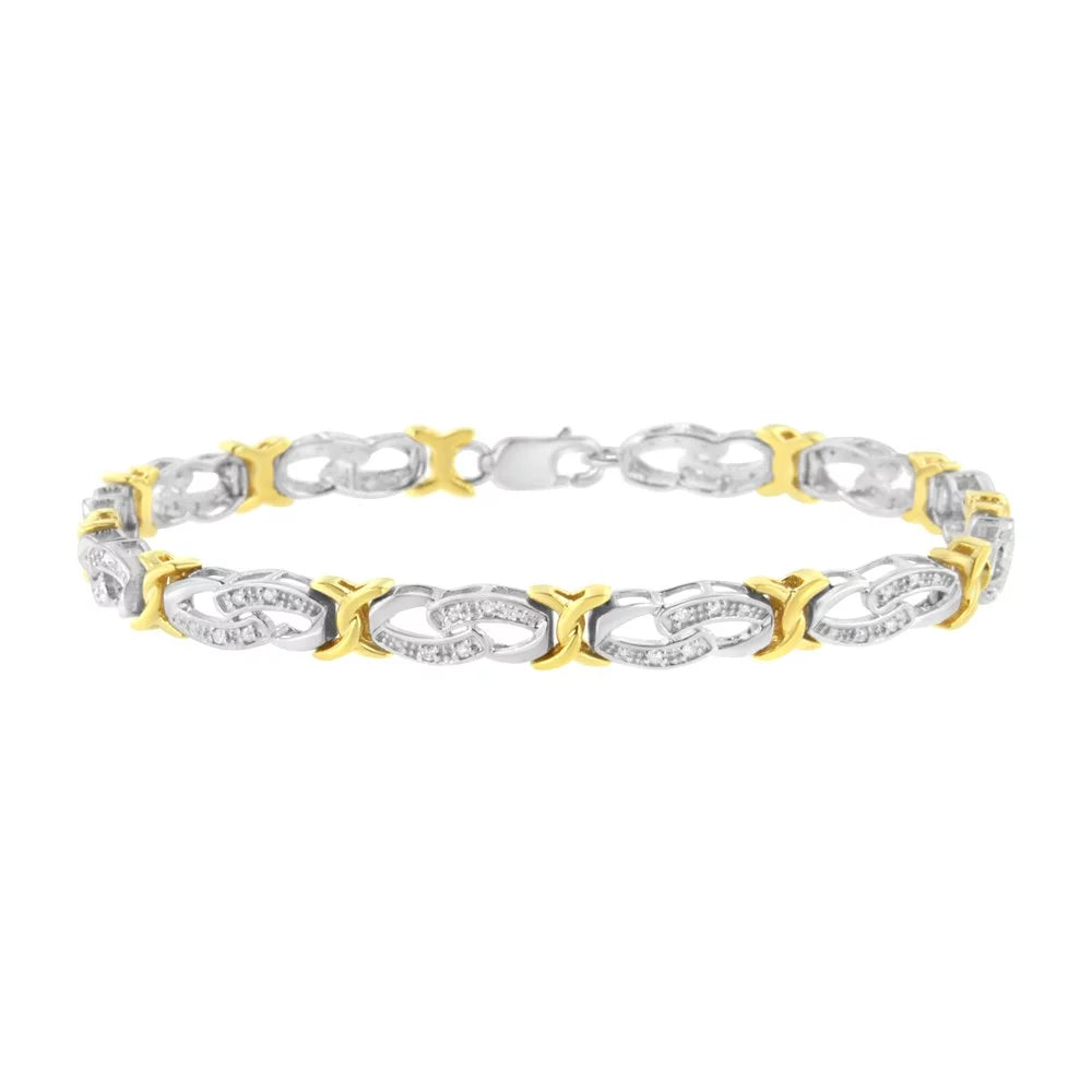 10k Yellow Gold Plated Sterling Silver 1/4 cttw Diamond Infinity and  Link Bracelet (-, -) - Size 7.25