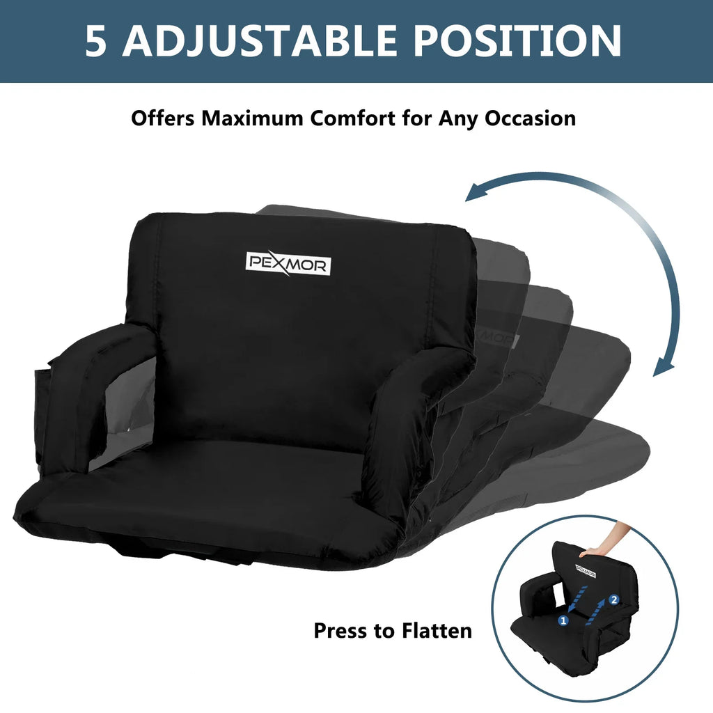 2-Pack Stadium Seat for Bleachers with Back Support & Carrying Bag, Portable Reclining Cushion, Standard 21'' Width