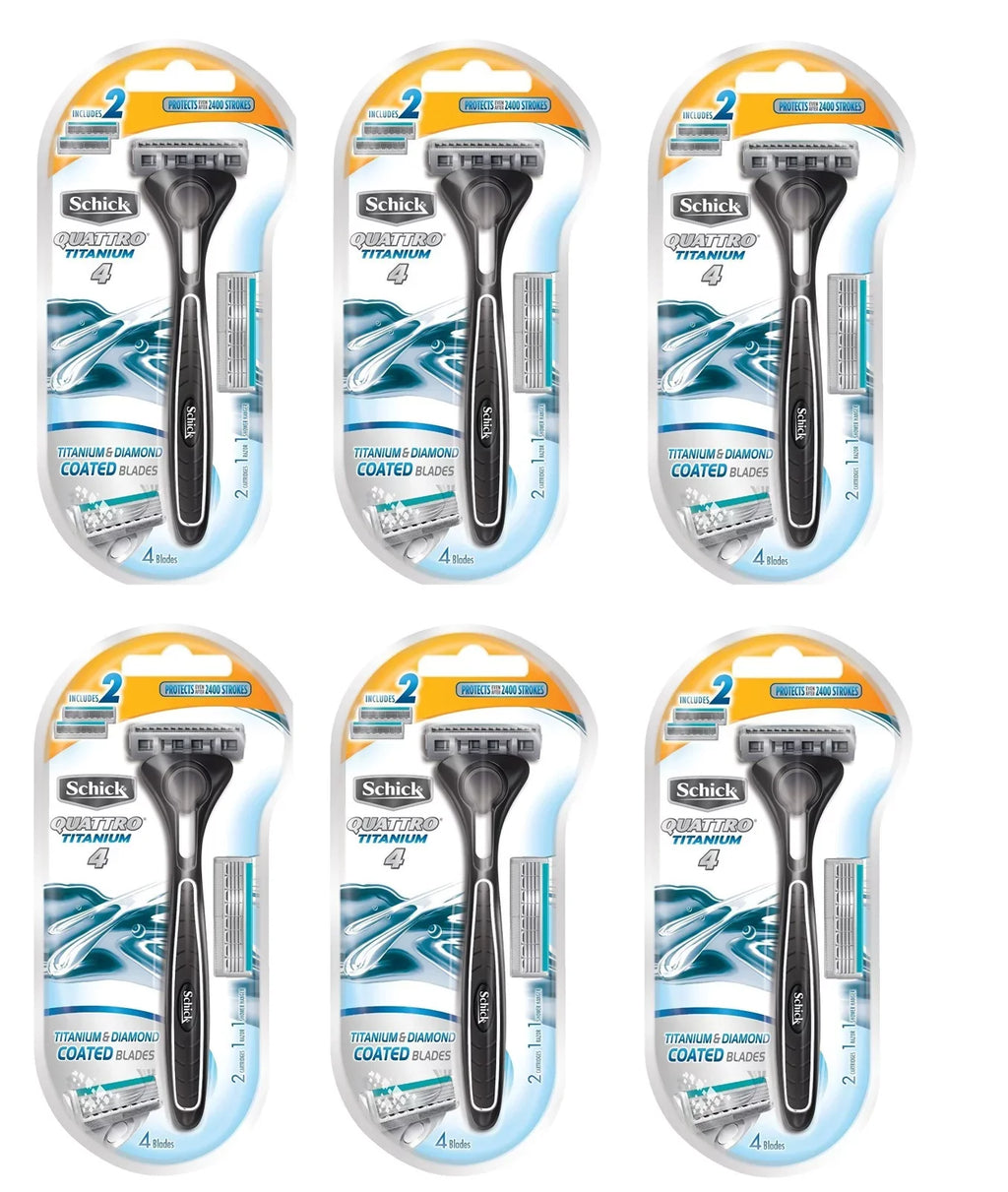 Schick Quattro Razor & Cartridges, Titanium Coated Blades, 1 Razor, 2 Cartridges (Pack of 6) + Schick Slim Twin  for Sensitive Skin