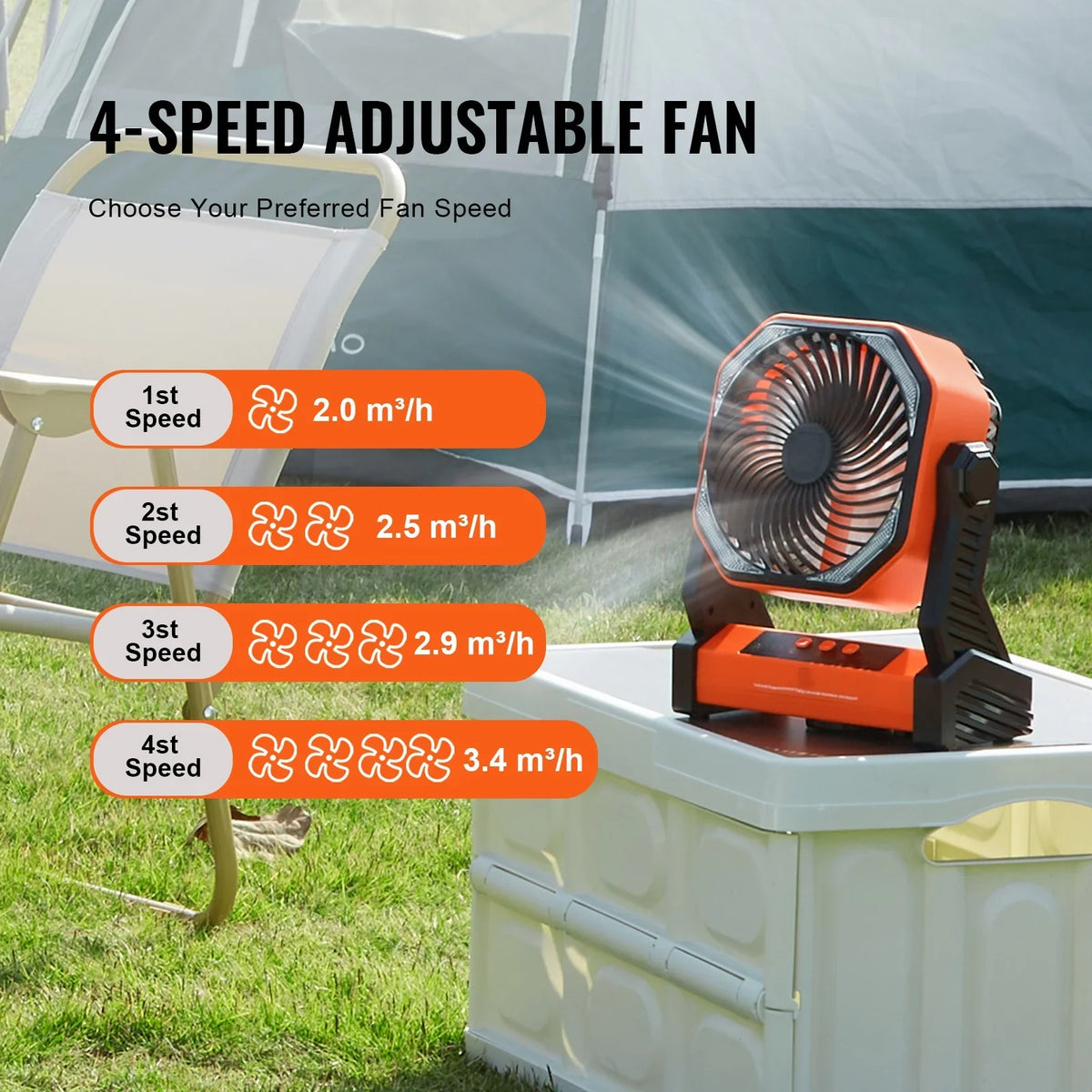 8 inch Portable Fan Rechargeable with  Lantern 4 Speeds Adjustable