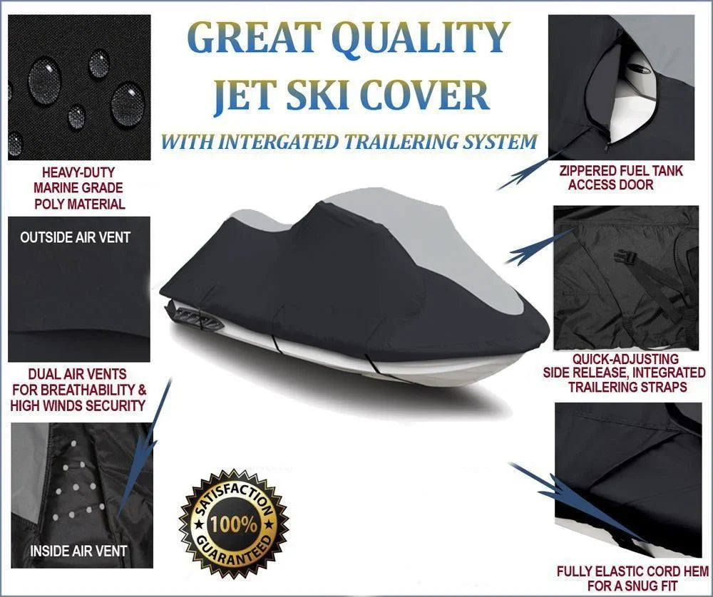 '-  JetSki Cover Compatible for Polaris  140 2003-2004 Jet Ski Watercraft Cover Black/Grey