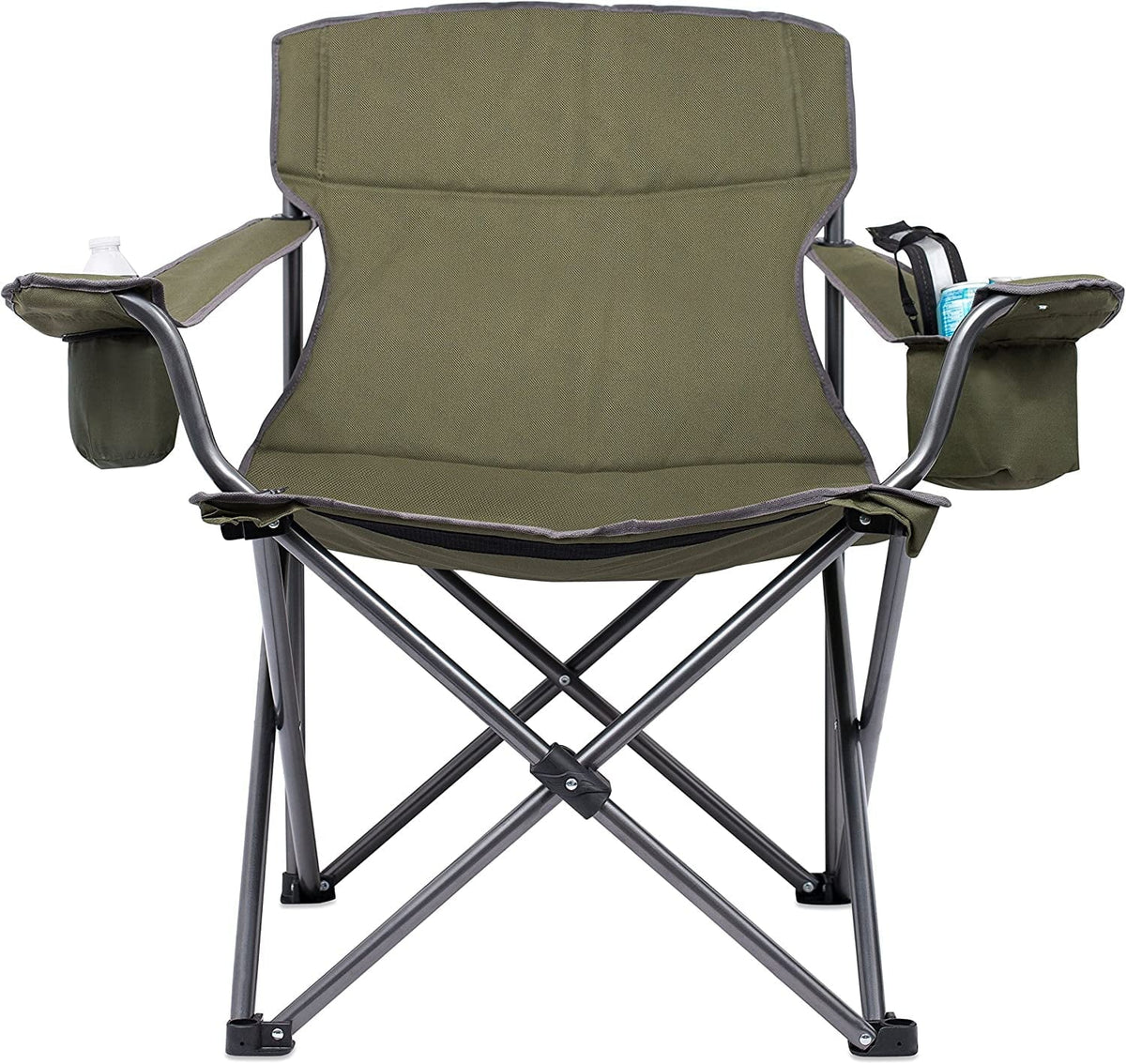 Internet's Best  Padded Camping Folding Chair - Cooler Bag - Outdoor - Green - Sports - Insulated Cup Holder - Heavy Duty - Carrying Case - Beach - Extra Wide - Quad