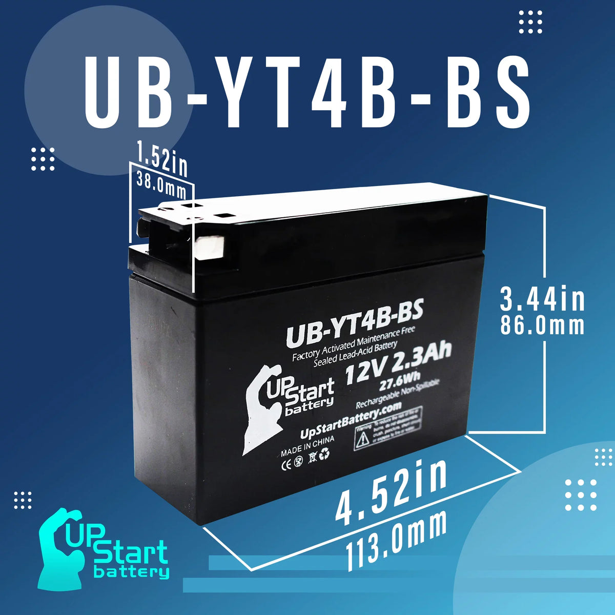 3-Pack UpStart Battery Replacement for 2007 Yamaha  400CC Factory Activated, Maintenance Free, Motorcycle Battery - 12V, 2.3Ah, --