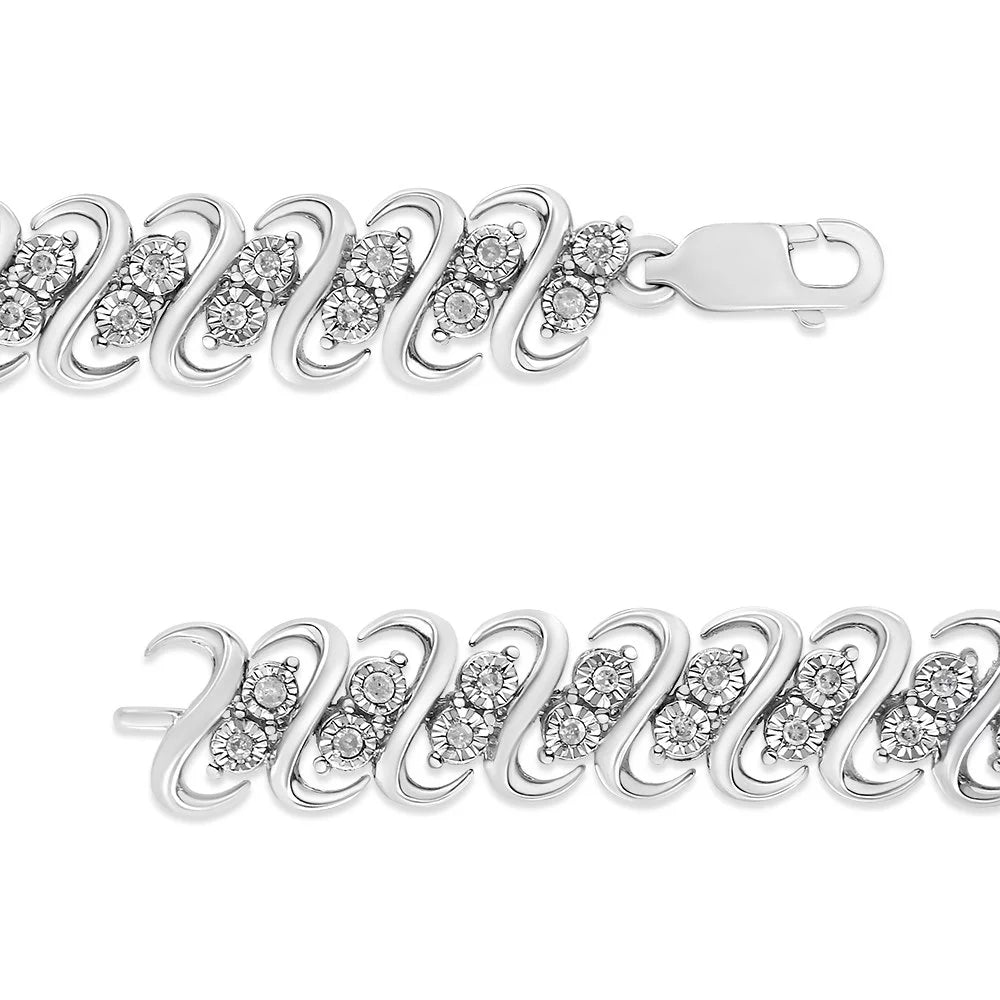 .925 Sterling 1/2 Cttw Diamond Double Row -Link Bracelet (- Color, - Clarity) - 7.25" Inches