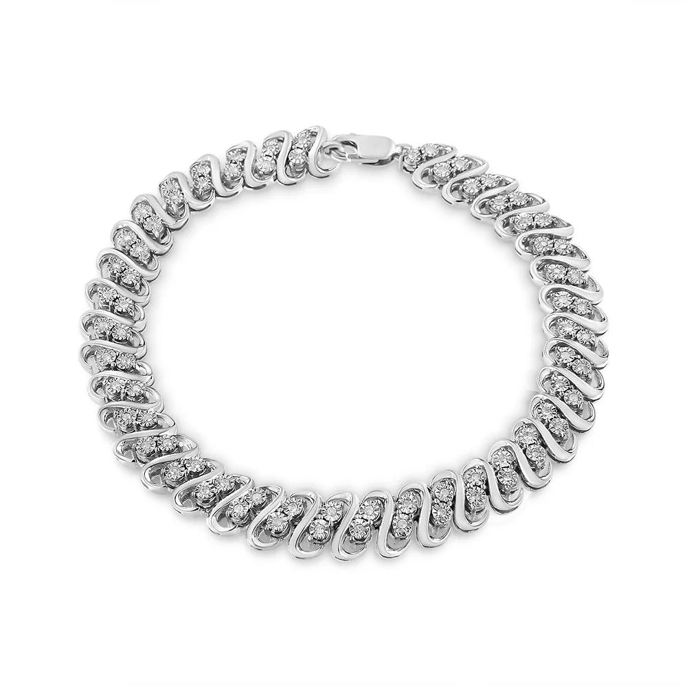 .925 Sterling 1/2 Cttw Diamond Double Row -Link Bracelet (- Color, - Clarity) - 7.25" Inches