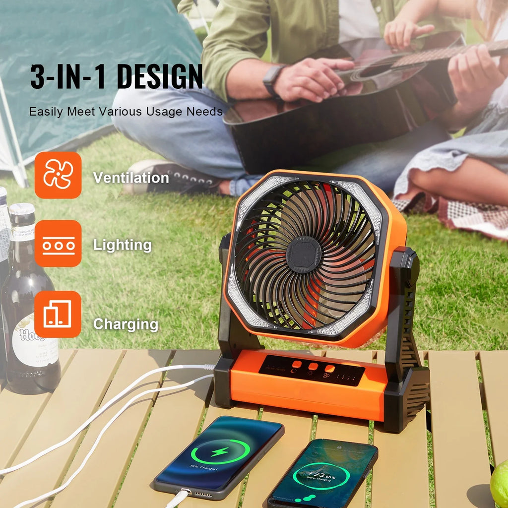 8 inch Portable Fan Rechargeable with  Lantern 4 Speeds Adjustable
