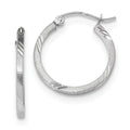 Real 14kt White Gold Satin Diamond-cut Princess Square Tube Hoop Earrings; for Adults and Teens; for Women and Men