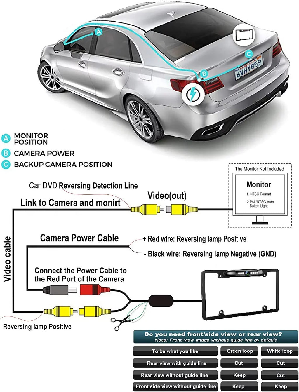 Absolute Backup Camera Rearview License Plate Frame for   - Black