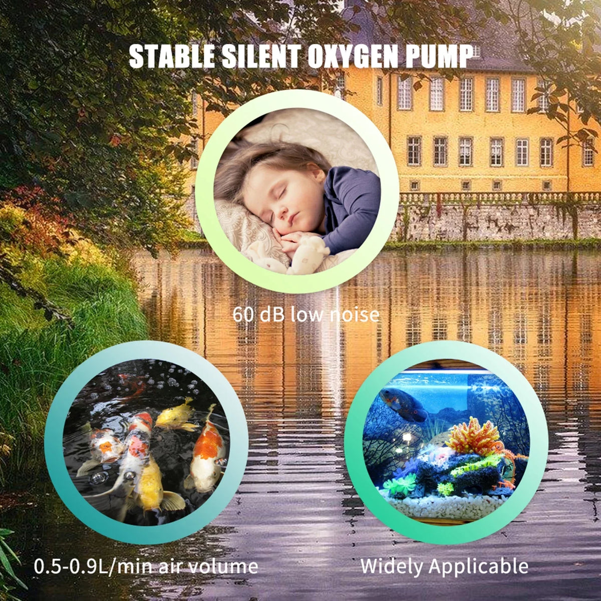 Dadypet Mini Fountain,Air Bubble Stone Aerator Air Pump Aerator Pond Aerator Fish Tank Airpump Pipe Air Tank Aerator Pond 1.5W Solar Pump Solar Pump Fish Pond Aerator Air  Washboa boa Round