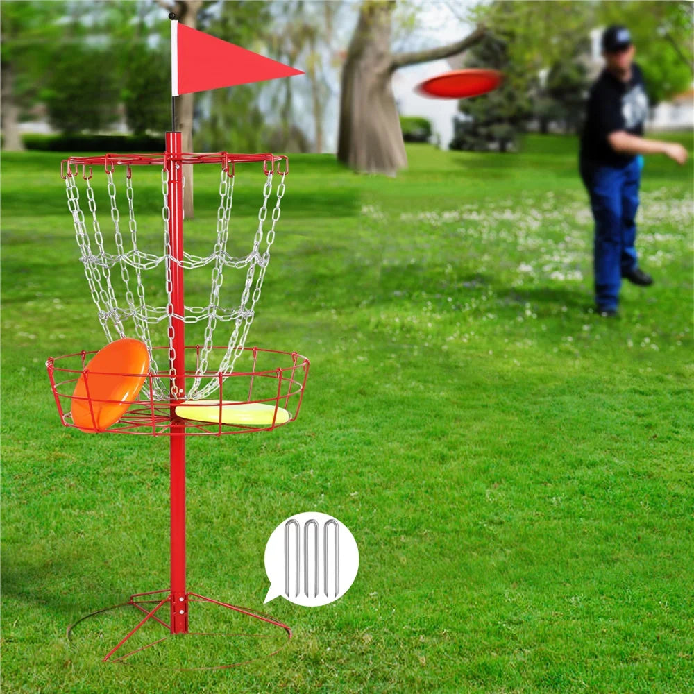 SmileMart 12-Chain Portable Disc Golf Basket Metal Flying Disc Golf Target, Red