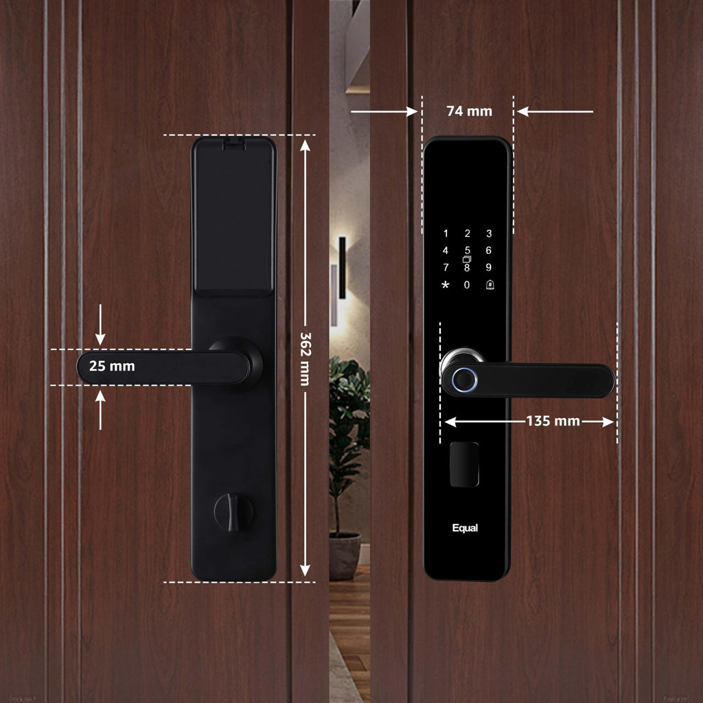 Equal Smart Door Lock  Wifi | 6-Way Unlocking | Fingerprint, Pincode, Rfid Access Card, Mechanical Key, Otp Access, Mobile App (Wifi) For Wooden Doors | 1 Year Brand Wa