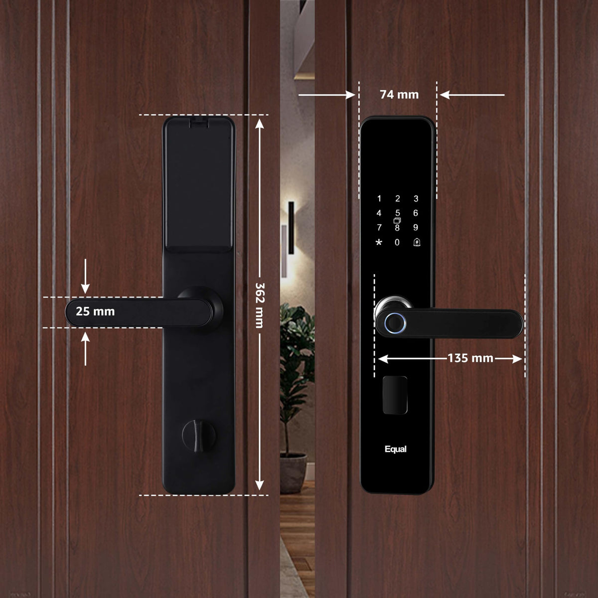 Equal Smart Door Lock  Wifi | 6-Way Unlocking | Fingerprint, Pincode, Rfid Access Card, Mechanical Key, Otp Access, Mobile App (Wifi) For Wooden Doors | 1 Year Brand Wa