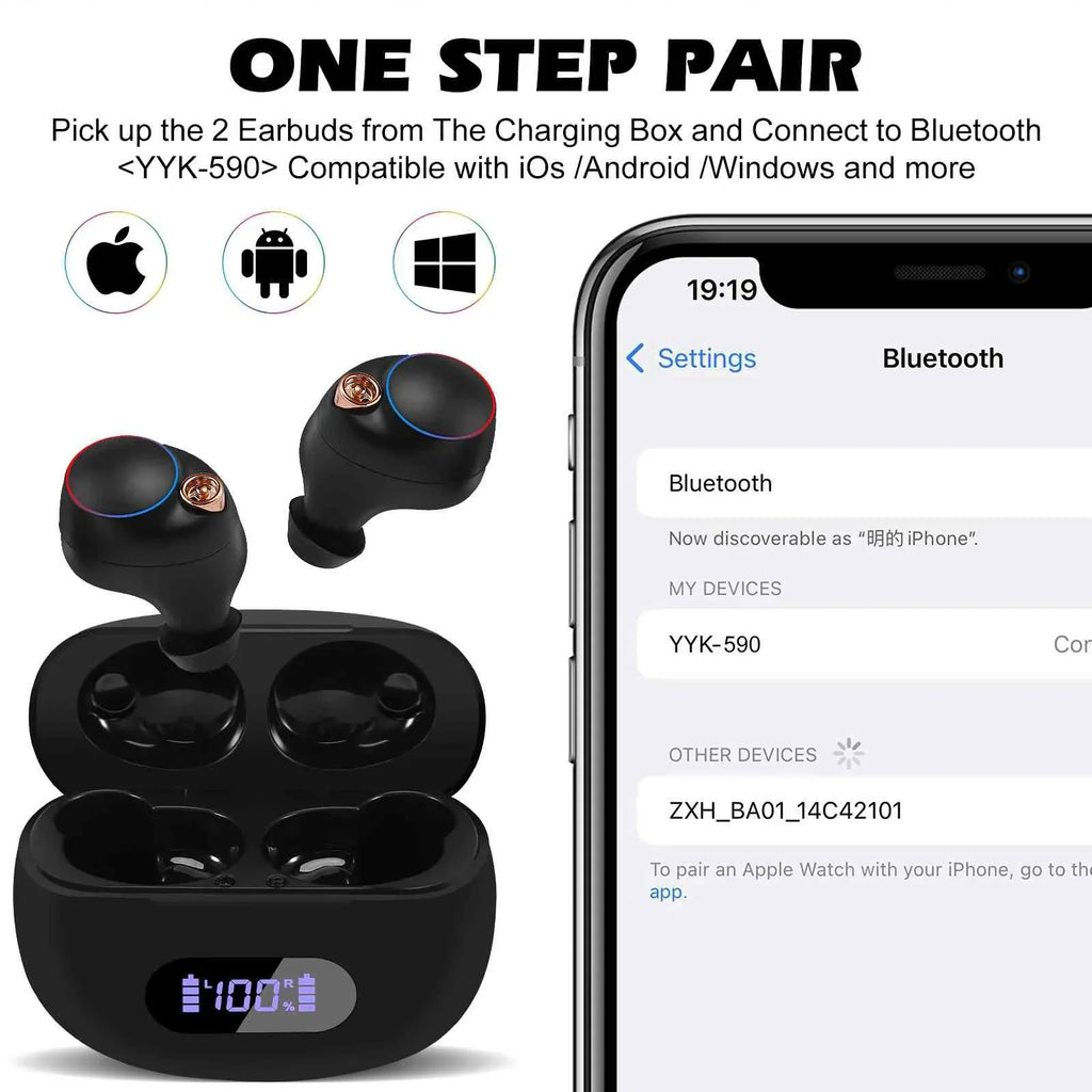 UrbanX True Wireless Bluetooth Earbuds + Charging Case, Black, Dual Connect,  Water Resistance, Bluetooth 5.2 Connection, Balanced, Bass Boost Compatible with Lenovo Tab  Plus