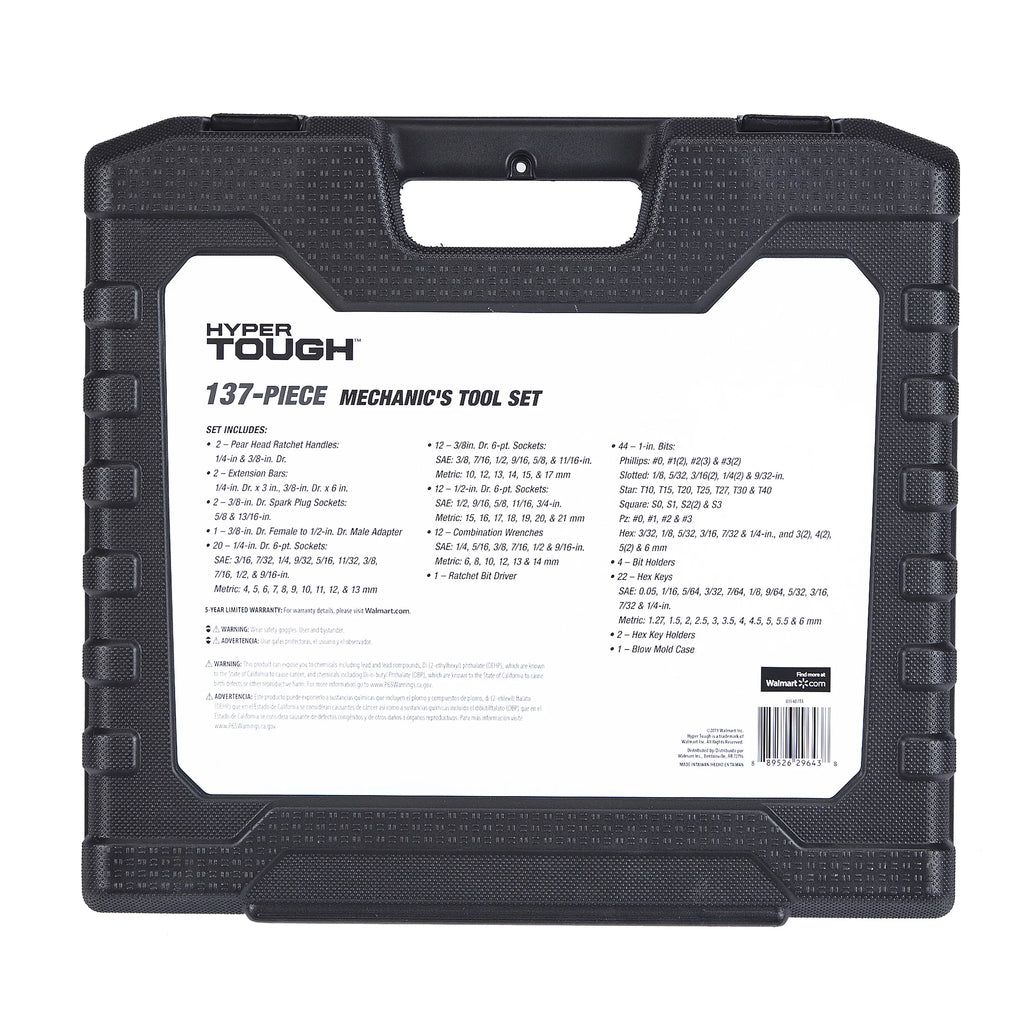 Hyper Tough 137  Tool Set including Metric &  Sizes of  Hex Keys, Wrenches, Ratchet Bit Driver, Ratchet Extension Bar, Sockets and more