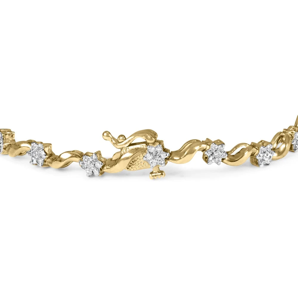 Haus of Brilliance 10k Yellow Gold 1.00 Cttw Womens Round Cut Diamond Floral -Link 7.50" Box Clasp Prong Bracelet (- Color, - Clarity)