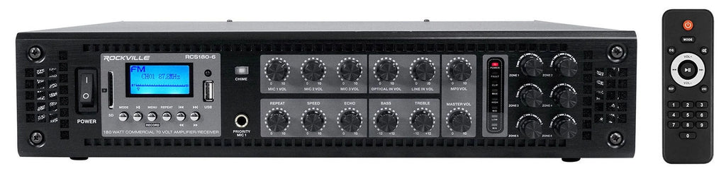 (4)  - 24" Black 70V Commercial Column Wall Mount Array Speakers+Amp