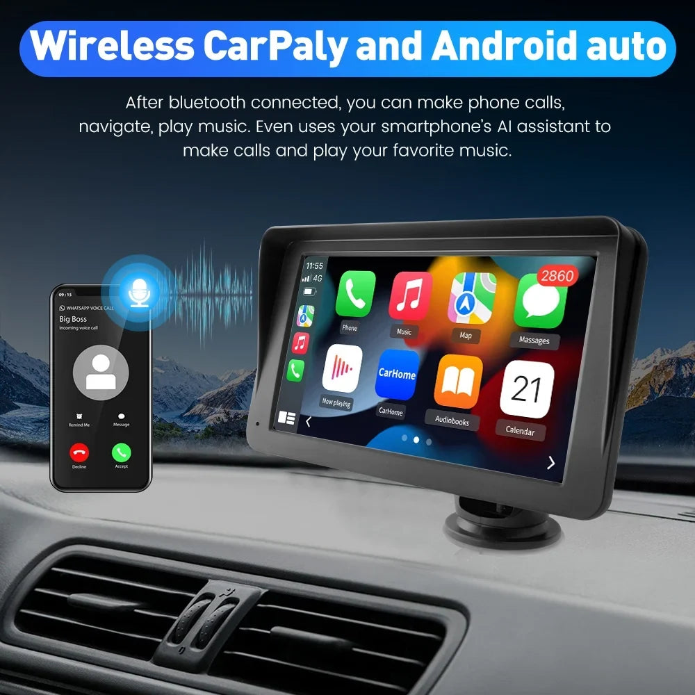 Awesafe 7 inch Touch Screen Wireless Apple Carplay Car Stereo with Android Auto Support Bluetooth ,  Navigation, Audio, Music, Video