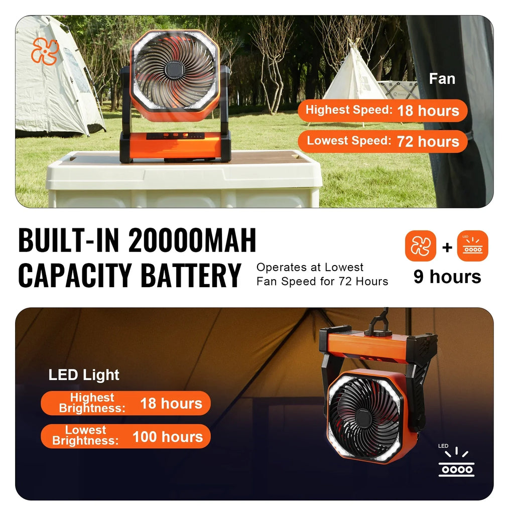 8 inch Portable Fan Rechargeable with  Lantern 4 Speeds Adjustable