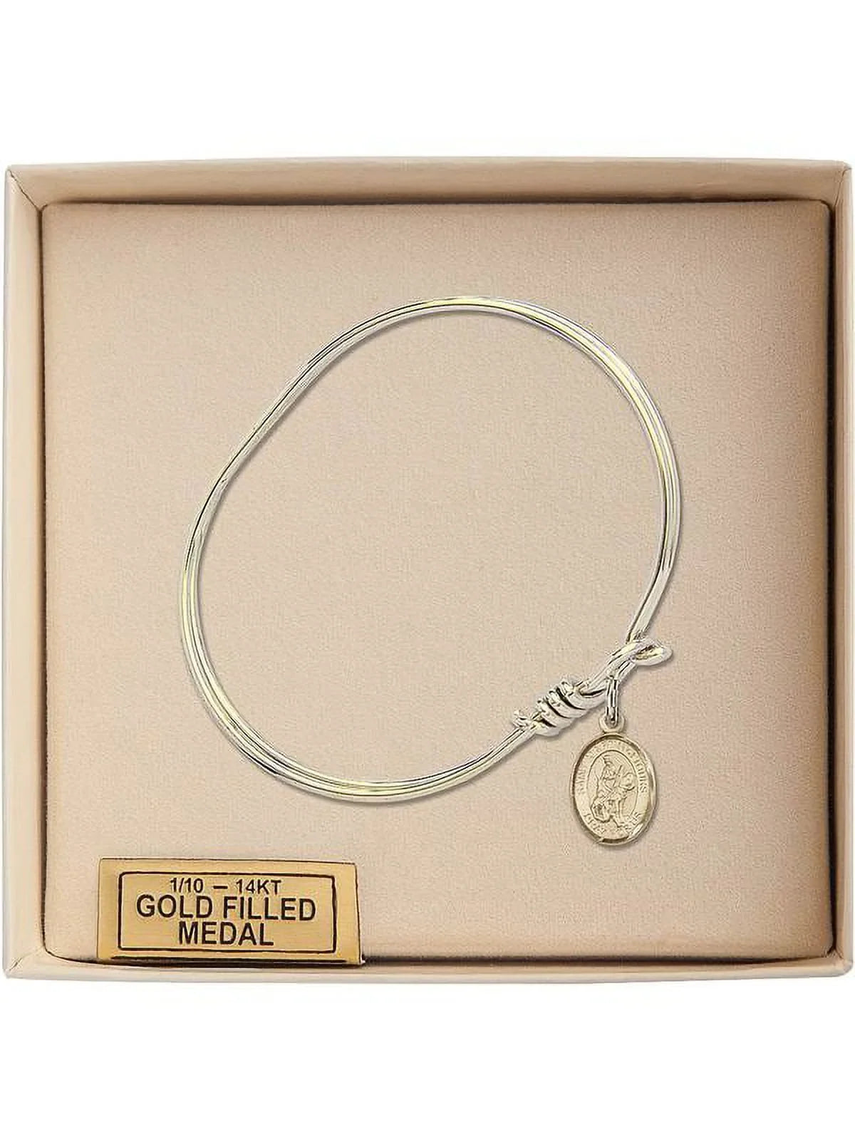 5 3/4 inch Oval Eye Hook Bangle Bracelet w/ St. Martin of Tours in Gold-Filled