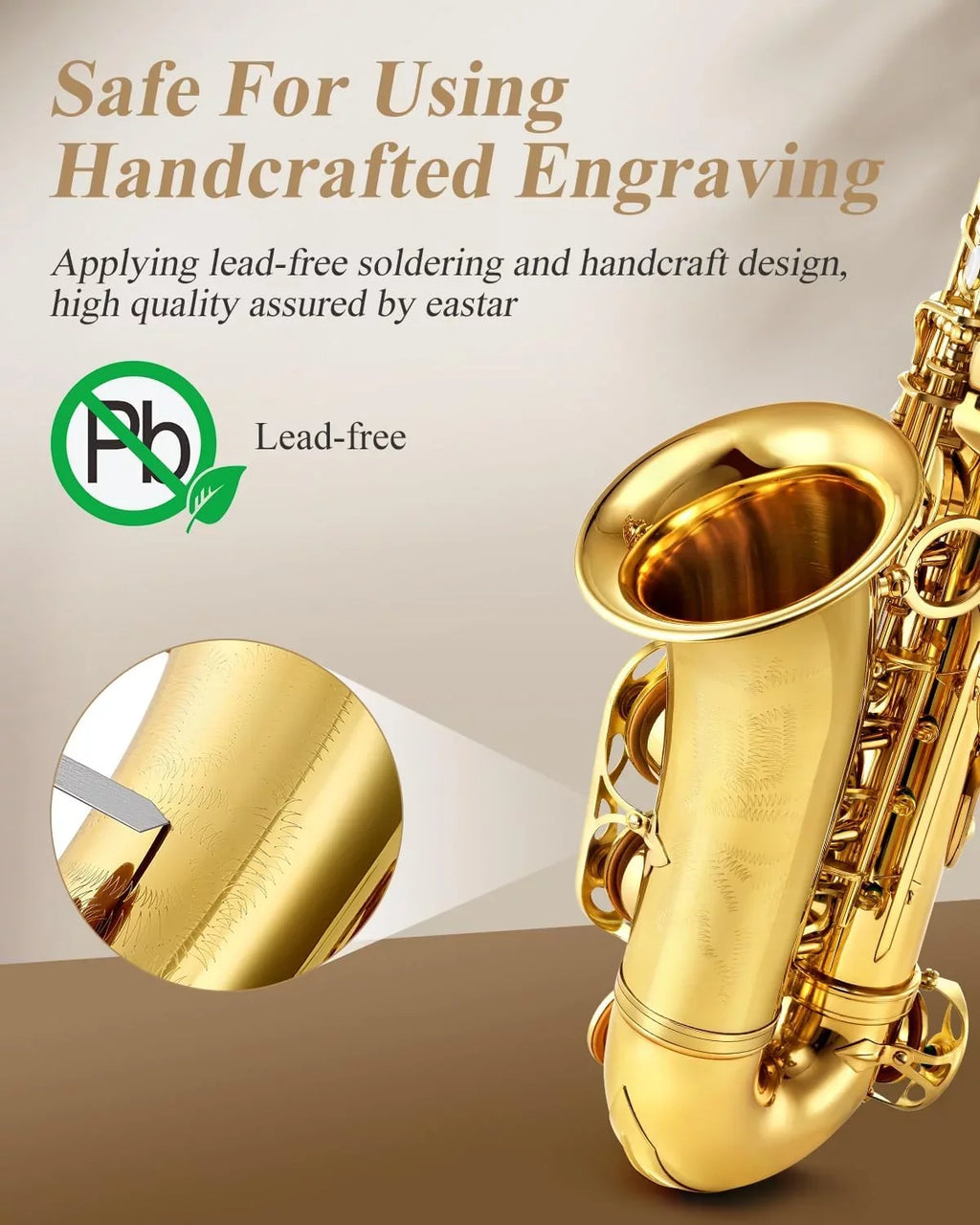 Eastar Alto Saxophone with Stand  Flat Gold Lacquer Student Beginner Sax Full Kit School Band Orchestra Instruments -