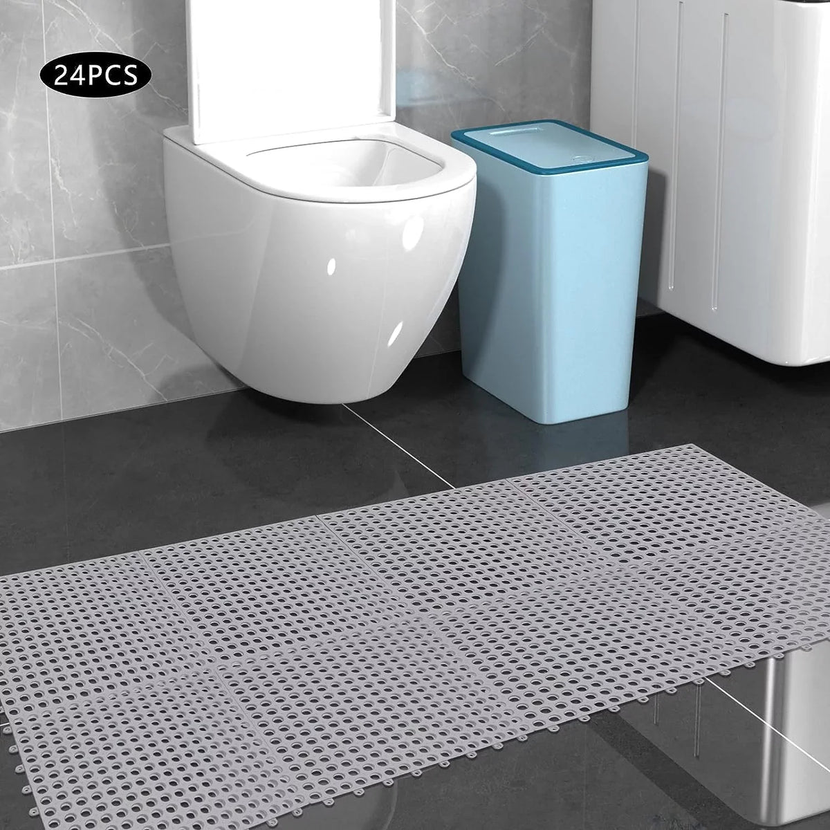 24PCs 11.8*11.8" Interlocking Nonslip Bath Mat,Soft Gray  Shower Floor Mat with Drainage Holes for Bathroom, Kitchen, Pool