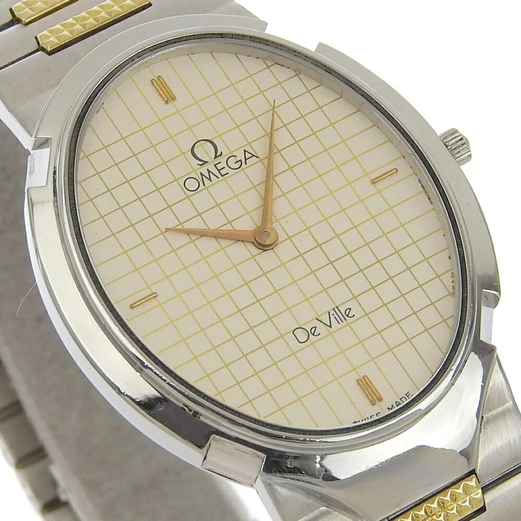Pre-Owned Omega  De Ville Watch Stainless Steel Swiss Made Silver/Gold Quartz Silver Dial Boys (Fair)