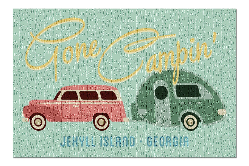 Jekyll Island, Georgia, Gone Campin, Trailer, Geometric (19x27 inches, Premium 500 Piece Jigsaw Puzzle for Adults and Family, Made in )