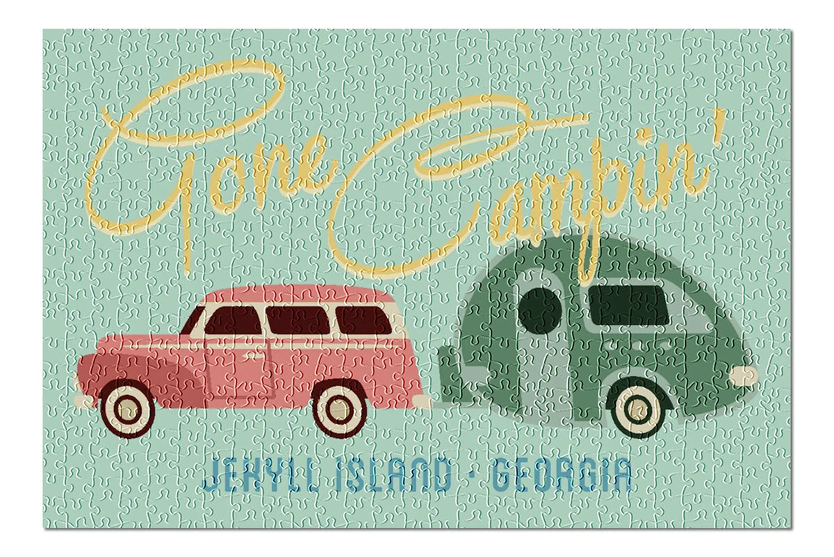 Jekyll Island, Georgia, Gone Campin, Trailer, Geometric (19x27 inches, Premium 500 Piece Jigsaw Puzzle for Adults and Family, Made in )