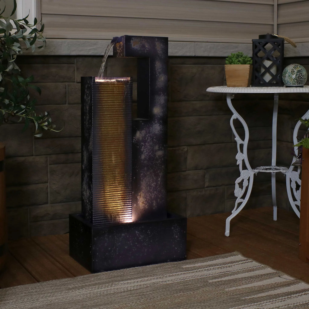 Sunnydaze Cascading Tower Outdoor Metal Fountain with  Lights - 32"