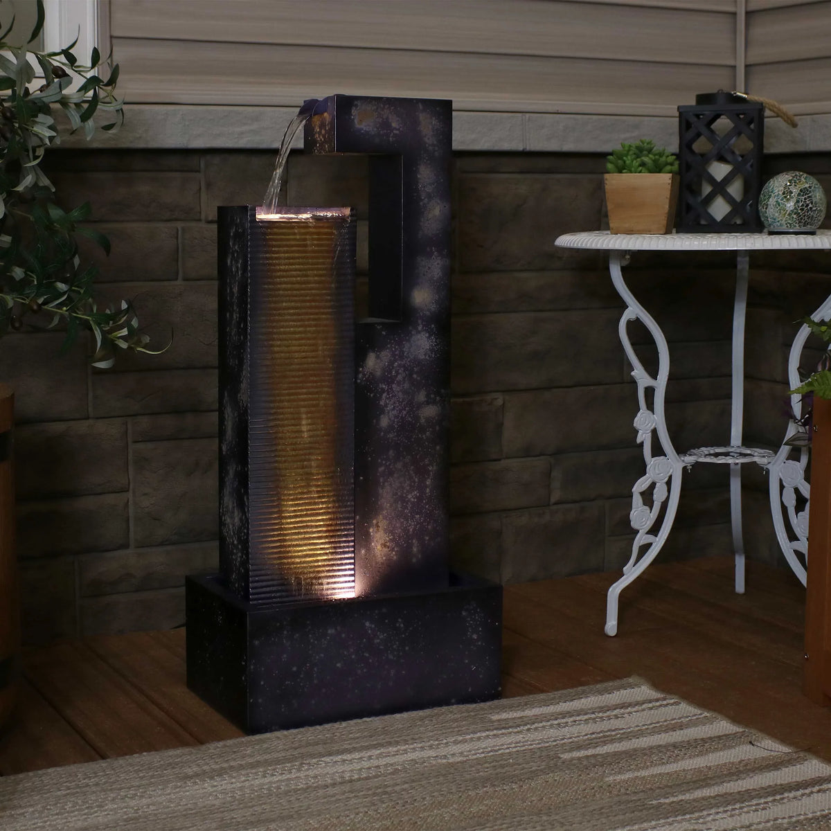 Sunnydaze Cascading Tower Outdoor Metal Fountain with  Lights - 32"