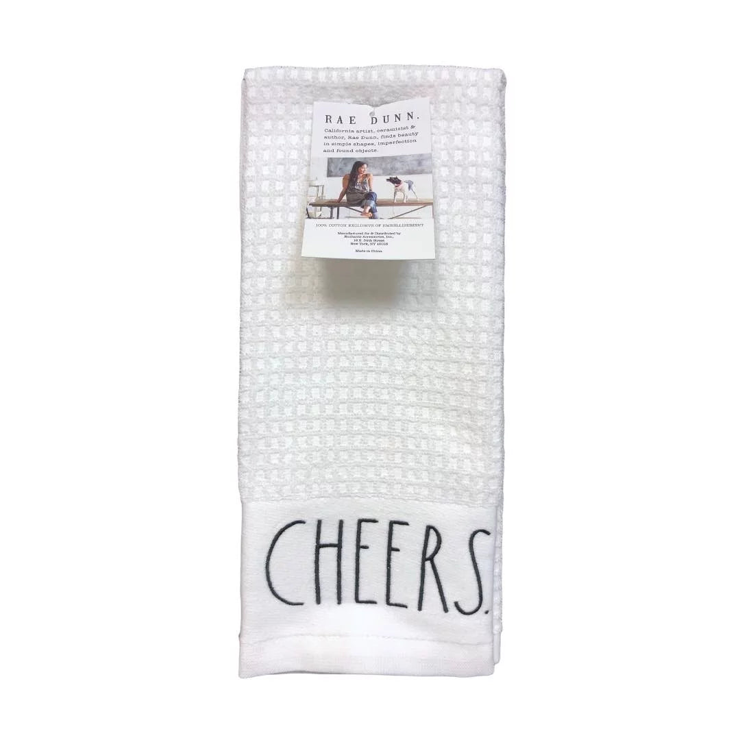 Rae Dunn Christmas Kitchen Towels Set of 2 White  -    Black  Letter