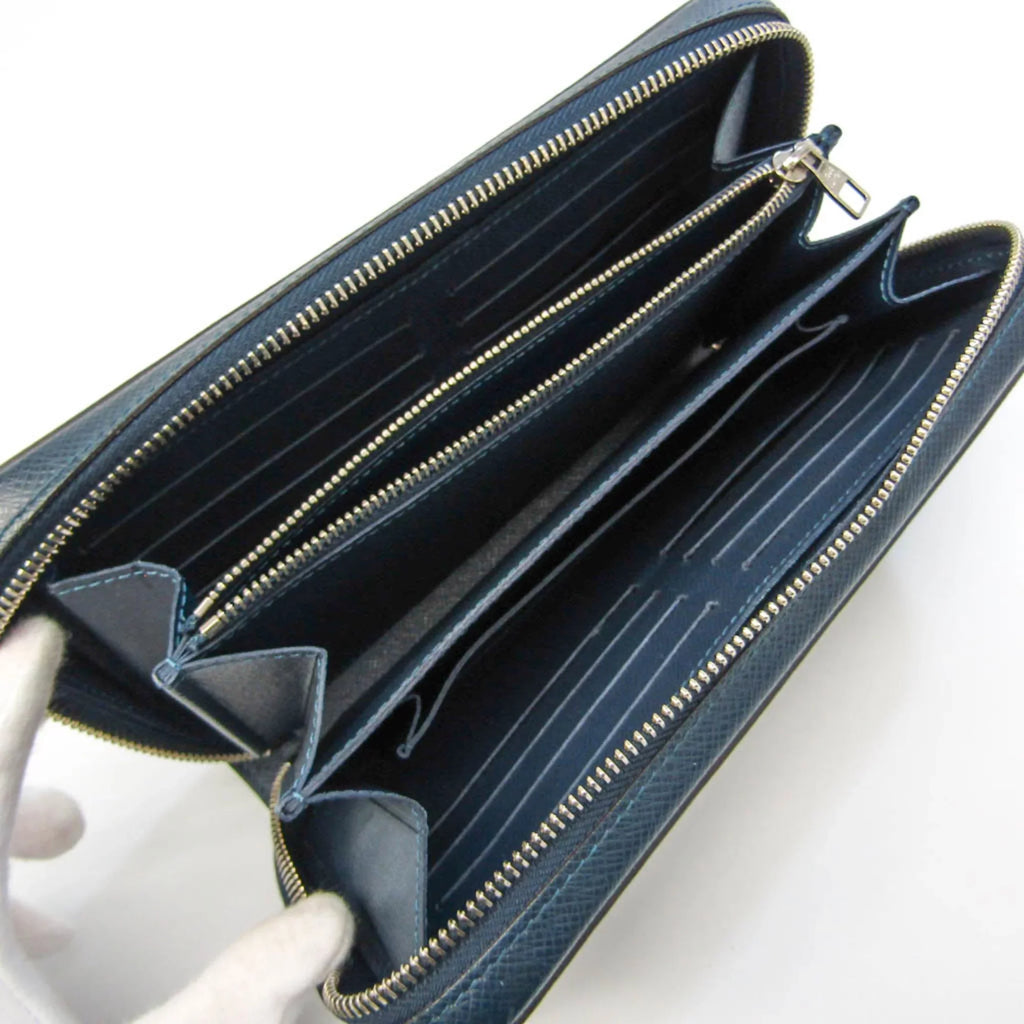 Pre-Owned Louis Vuitton Taiga Zippy   Men's Taiga Leather Long Wallet (bi-fold) Navy Blue (Good)