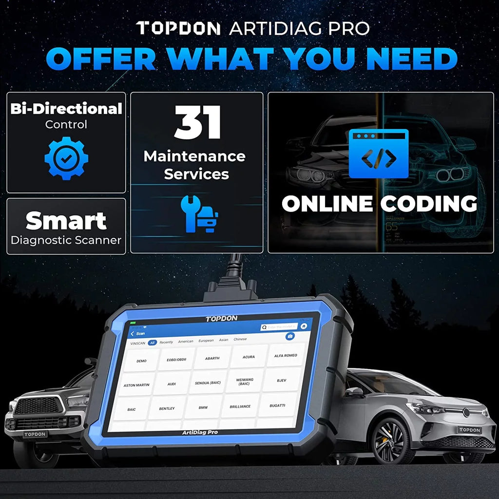 ArtiDiag Pro Car Diagnostic Scan Tool, Online-Coding & -Level Full Systems Diagnosis, 31+Maintenance  Scanner 2-Year Free Update