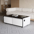 Modern Smart Coffee Table with Built-in Fridge, Bluetooth Speaker, Wireless Charging Module, Touch Control Panel, Power Socket,  Interface, Outlet Protection, Atmosphere light, White