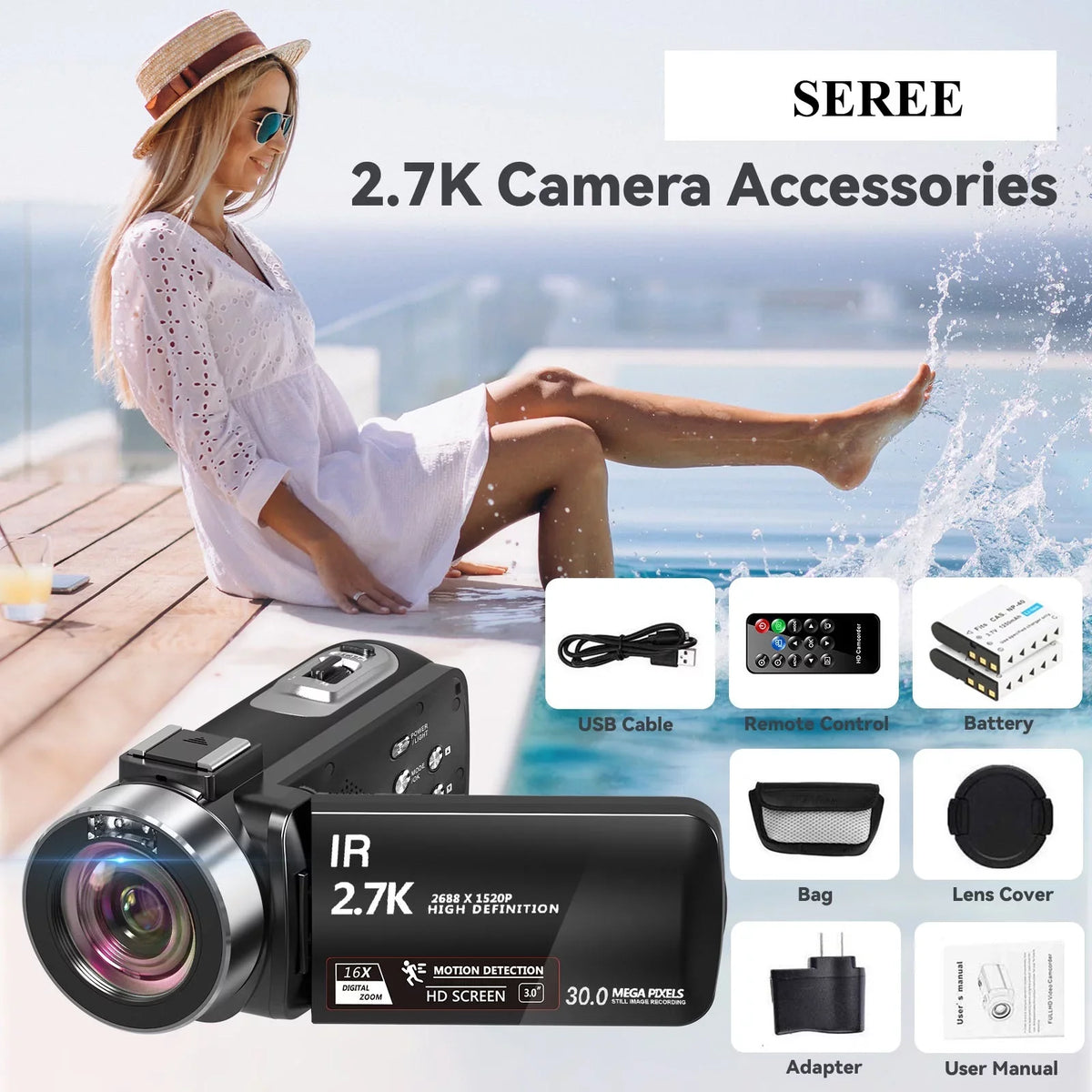 Video Camera for Youtube Camcorder Night Vision Film Camera Full  2.7K 30FPS 30.0   Vlogging Digital Camera, 2 Batteries, Remote