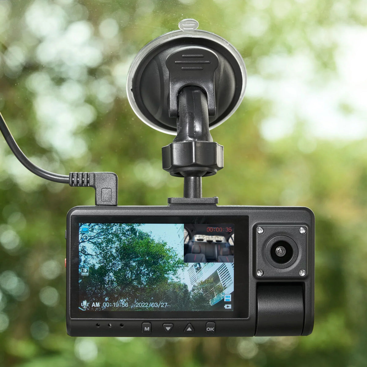 onn. Dual Dash Cam with Ultra-Wide Angle Lens, 3"  Screen, Front 1080P Camera with 16GB  Card, Suppots up to 128GB Max, Built in -Sensor