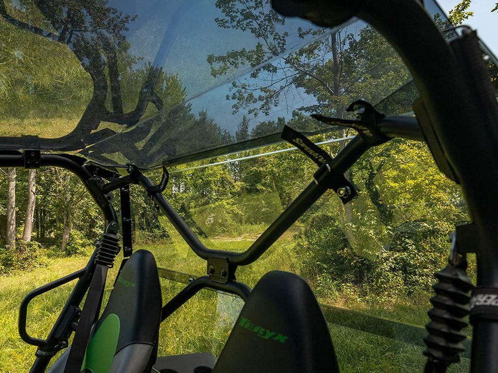 SuperATV Heavy Duty Rear Windshield for 2014+ Kawasaki Teryx 4 800 / 2021+ Teryx 4  1/4" Thick Lightly Tinted Polycarbonate 250x Stronger Than Glass Protects You From Flying Debris Made in !