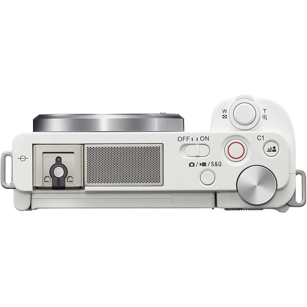 Sony - Mirrorless Alpha - Vlog Camera Body and 50mm .8 Large Aperture  Lens  -/ White Bundle with Deco Gear Case + Extra Battery + Photo Video Accessories Kit