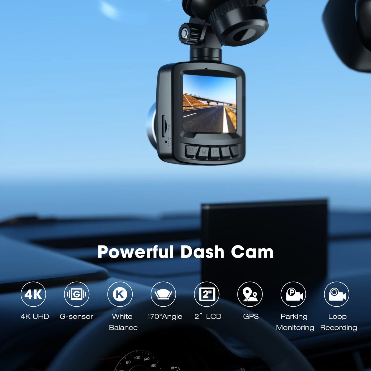 Dash Cam,4K Dash Cam Front 2"  Screen Car Camera with , 170° Wide Angle, , Night Vision, Parking Mode, -Sensor