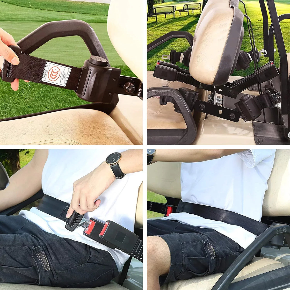 10L0L Golf Cart Seat Belts & Bracket Kit for Yamaha  Club Car 4 Seater Cart, Black