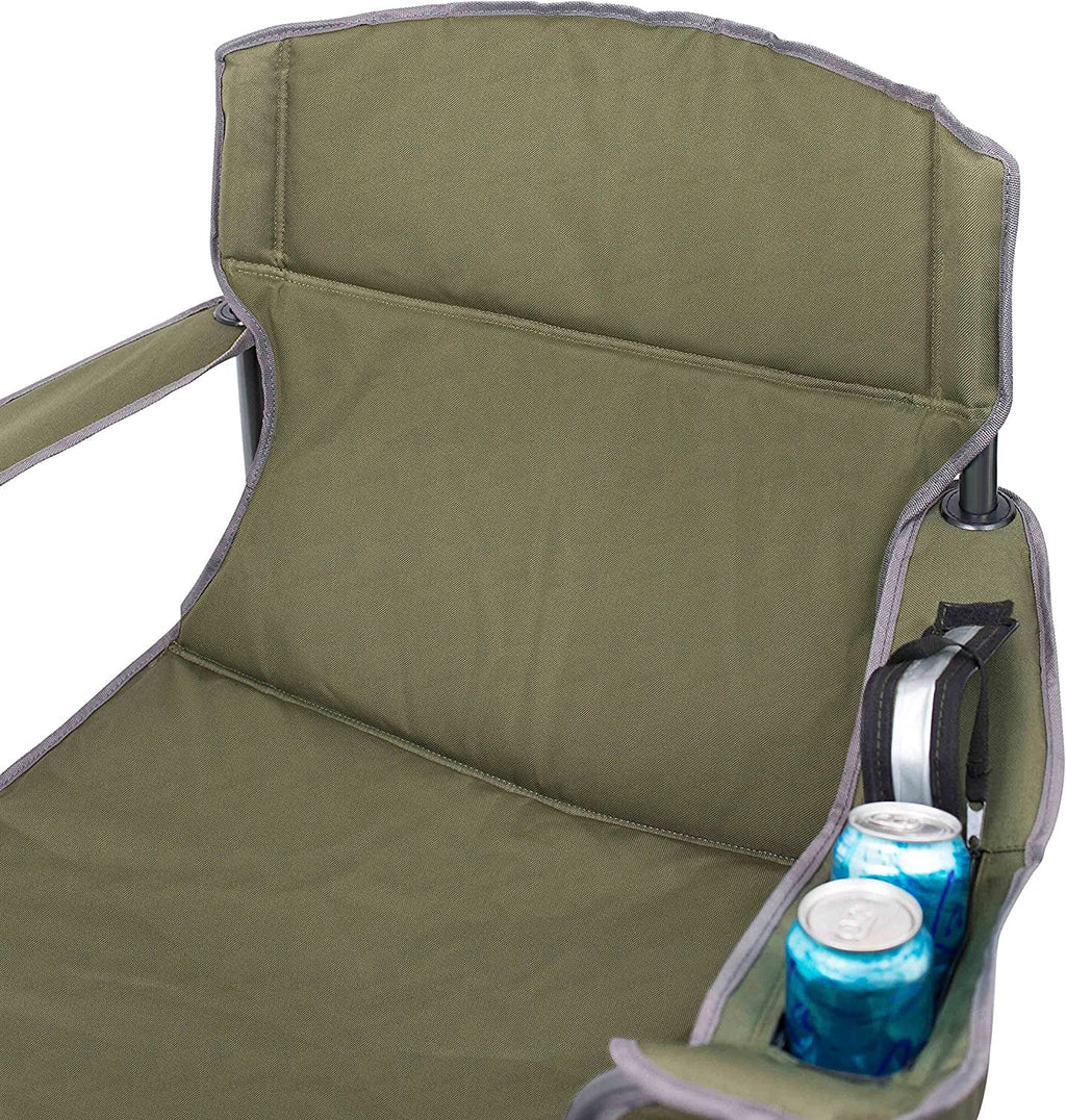 Internet's Best  Padded Camping Folding Chair - Cooler Bag - Outdoor - Green - Sports - Insulated Cup Holder - Heavy Duty - Carrying Case - Beach - Extra Wide - Quad